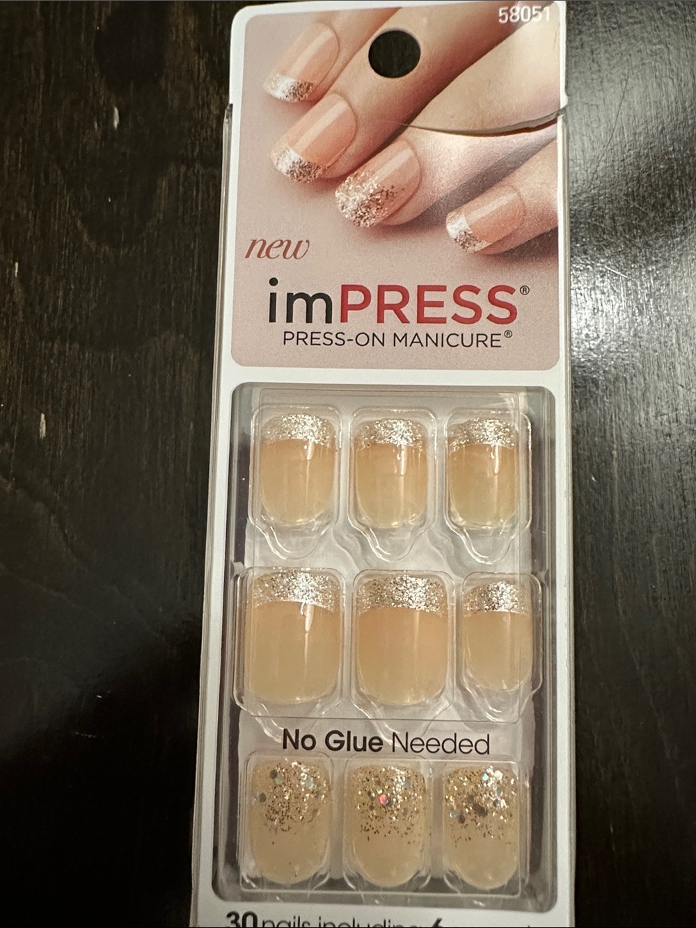 imPRESS Nude Press-On Nails with Gold Glitter Tips